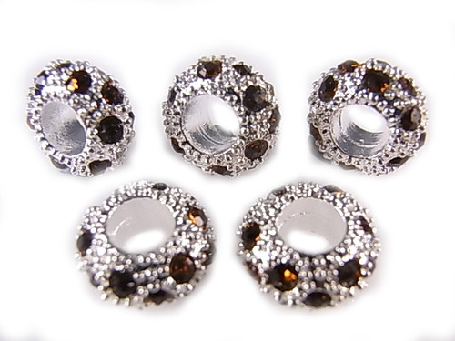 10x6mm Citrine Crystal Euro Beads Zinc Silver 5mm Hole 5pcs. [y238a]