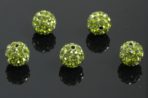 8mm Disco Pave Olivine Crystal Beads 5pcs. [y404d]