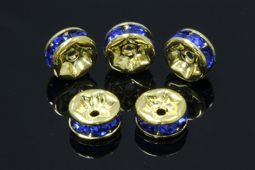 6mm Gold Plated Blue Crystal Rondelle Beads 10pcs. [y229a]