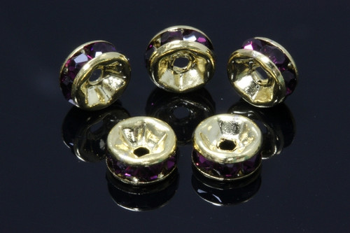 6mm Gold Plated Amethyst Crystal Rondelle Beads 10pcs. [y224c]