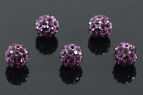 8mm Disco Pave Amethyst Crystal Beads 5pcs. [y403b]