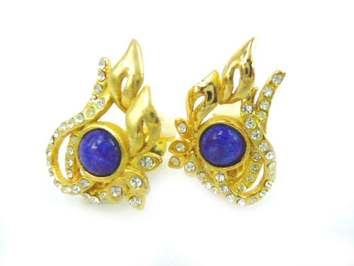 20x25mm Lapis Lazuli Clip Earring With Cubic Zirconia [y407a]