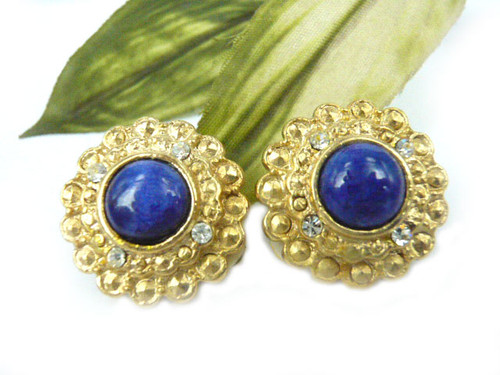 20mm Lapis Lazuli Round Earring With Cubic Zirconia [y407e]