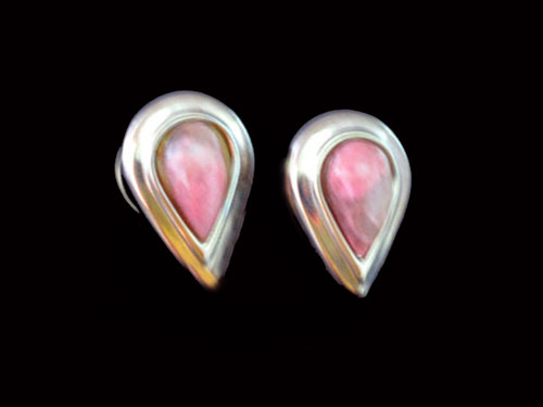 16x22mm Rhodonite Pear Earring Surgical Steel Post [y335a]