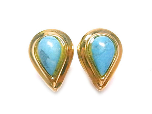 16x22mm Turquoise Howlite Pear Surgical Steel Post Gold Plated Earring [y331e]