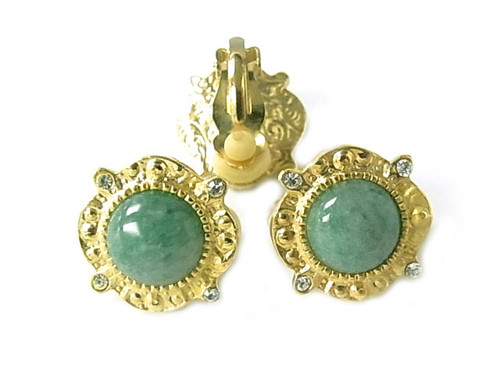 18mm Aventurine & Cubic Zircon Clips Earring [y408h]