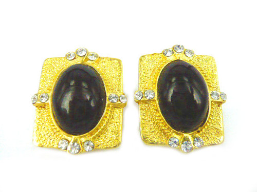 20x25mm Black Onyx Clip Earring Cubic Zirconia [y408g]