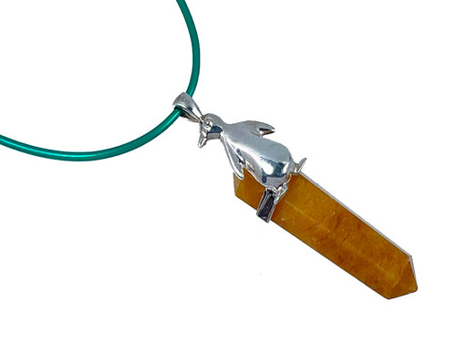 925 Sterling Silver 50mm Golden Jade Peguin Healing Crystal Point Pendant [y733-b92]