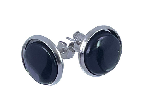 12mm Black Onyx Round Cabochon Post Earring [y724au]