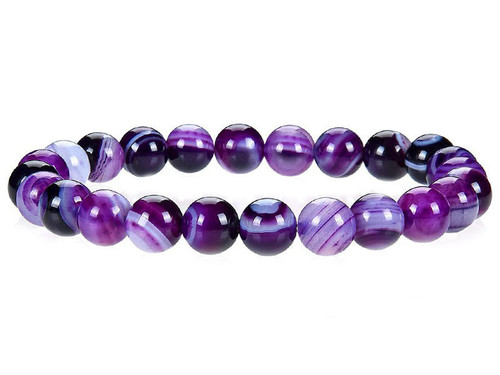 10mm Purple Stripe Agate Elastic Bracelet 7.5" dyed [b4f24]