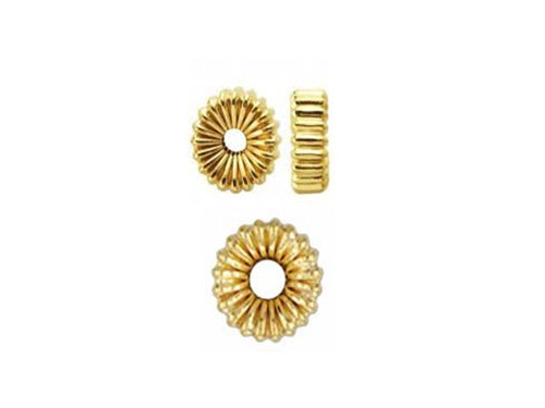14Kt 585 Solid Gold 6.5x3mm Corrugated Rondelle Bead 1Pc [x134a]