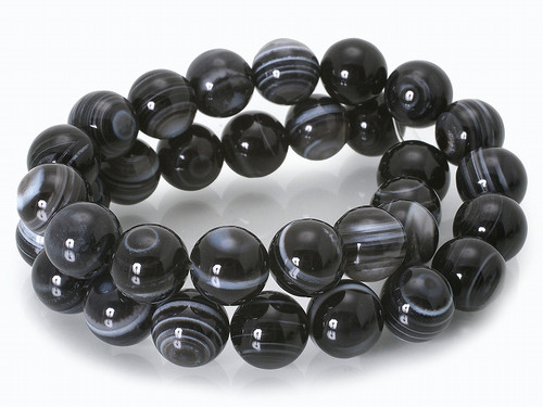 8mm Black Stripe Agate Round Beads 15.5" natural [8f26]