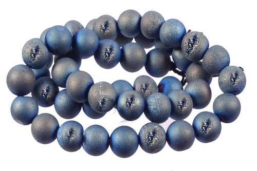 14mm Blue Druzy Agate Round Beads 15.5" coated [14a30b]