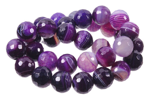 12mm Purple Banded Agate Faceted Round Beads 15.5" dyed [c12f24]