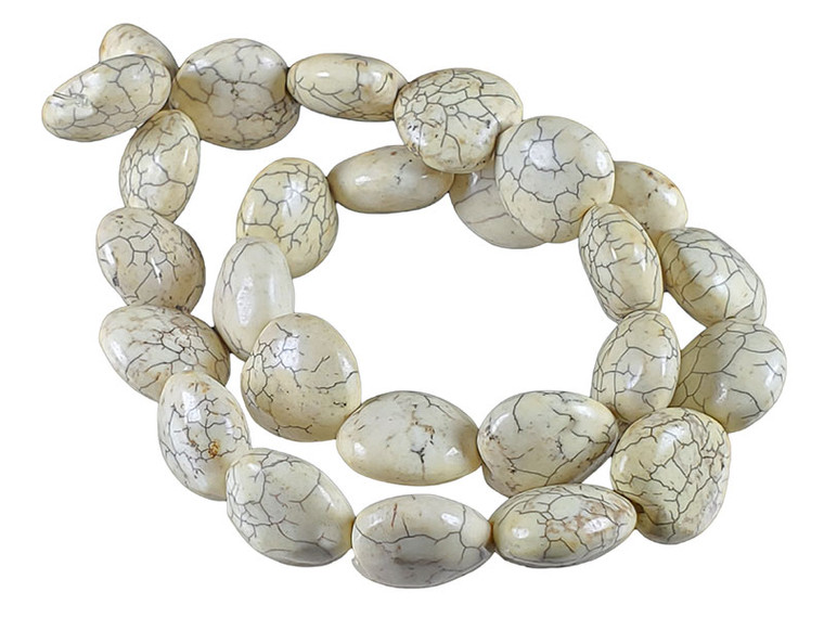 16mm White Turquoise Puff Heart Beads 15.5" stabilized [t6w16]