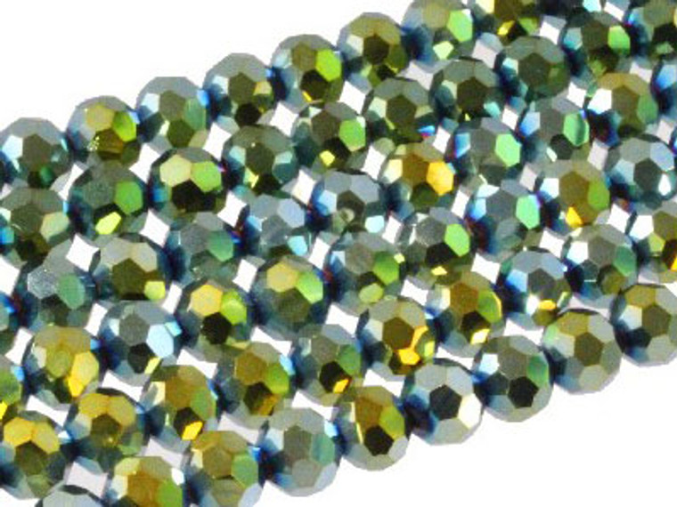 6mm Metallic Green Glass Faceted Round About 100 Bead 22" [uc7b20]
