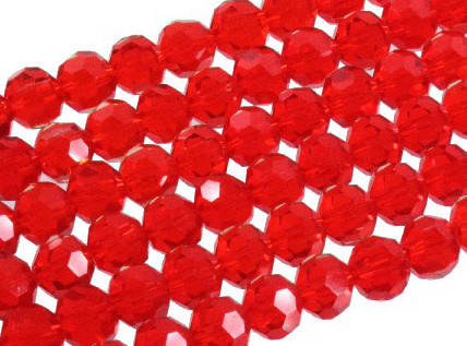 8mm Red Glass Faceted Round About 72 Bead 22" [uc8a6]