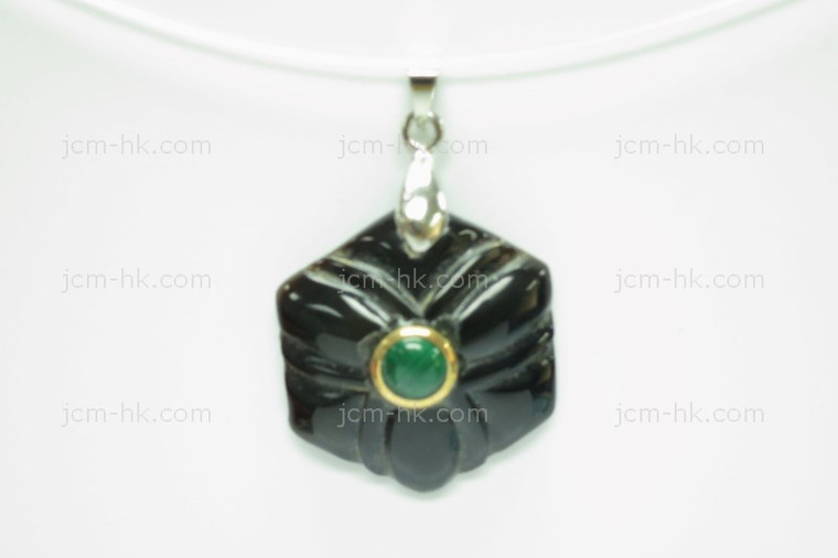 25x26mm Buffalo Horn Designer Bead Pendant with Malachite 14k 585 Gold Ring [z5381]