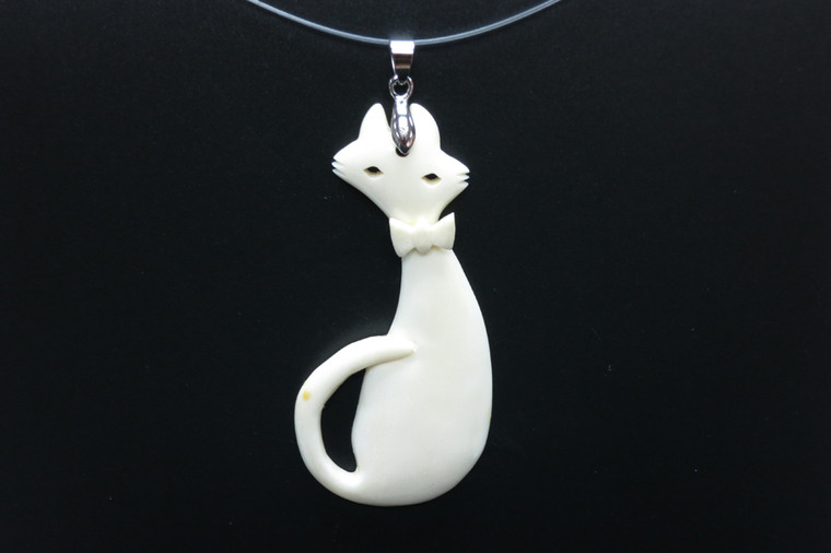 35x75mm Buffalo Bone Cat Designer Bead Pendant [z5485]