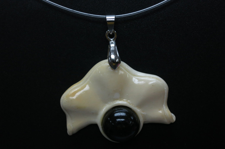 36x28mm Buffalo Bone Designer Bead Pendant with Black Onyx Cabochon [z5614]