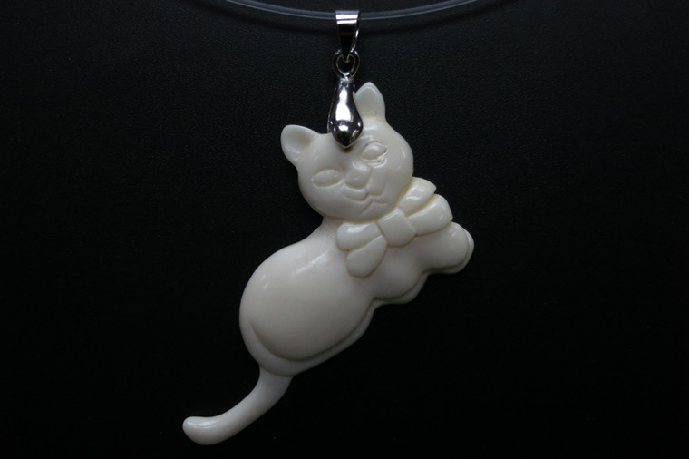 45x26mm Buffalo Bone Cat Designer Bead Pendant [z5645]