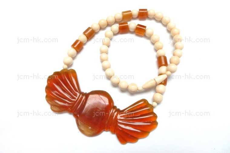 96x36mm Amber Horn & Buffalo Bone Necklace 18" [z7476]