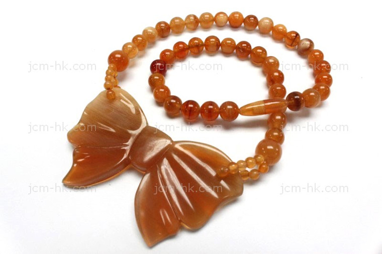 75x45mm Amber Horn Bow Tie Necklace 18" [z7537]
