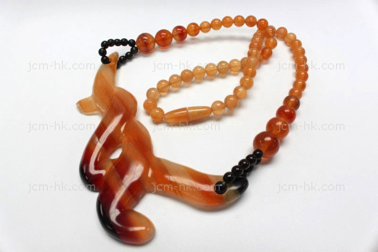 95x32mm Amber & Buffalo Horn Necklace 18" [z7660]
