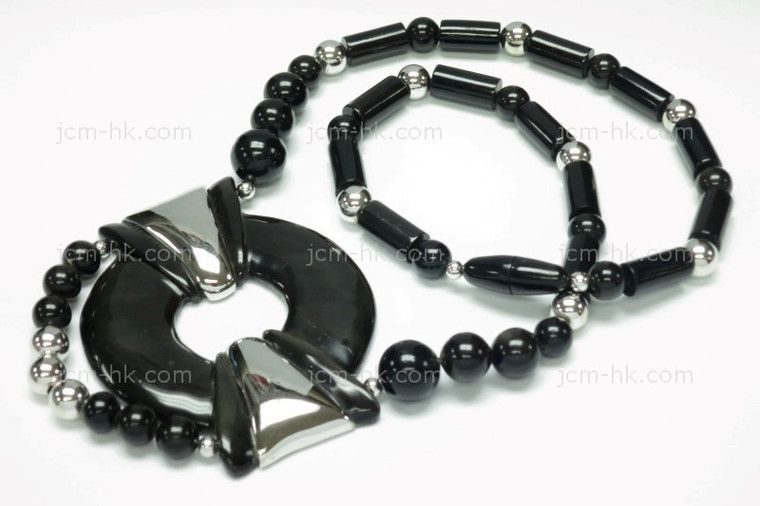 75x56mm Buffalo Horn Onyx Beads 925 Sterling Silver Necklace 18" [z7721]