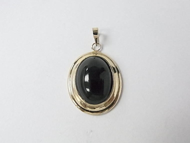 925 Sterling Silver Gold Plated 16x22mm Black Onyx Pendant [e460]