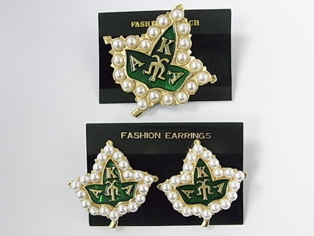 65mm Leaf Brooch & 42mm Leaf Earring With Fake Pearl [e1551]