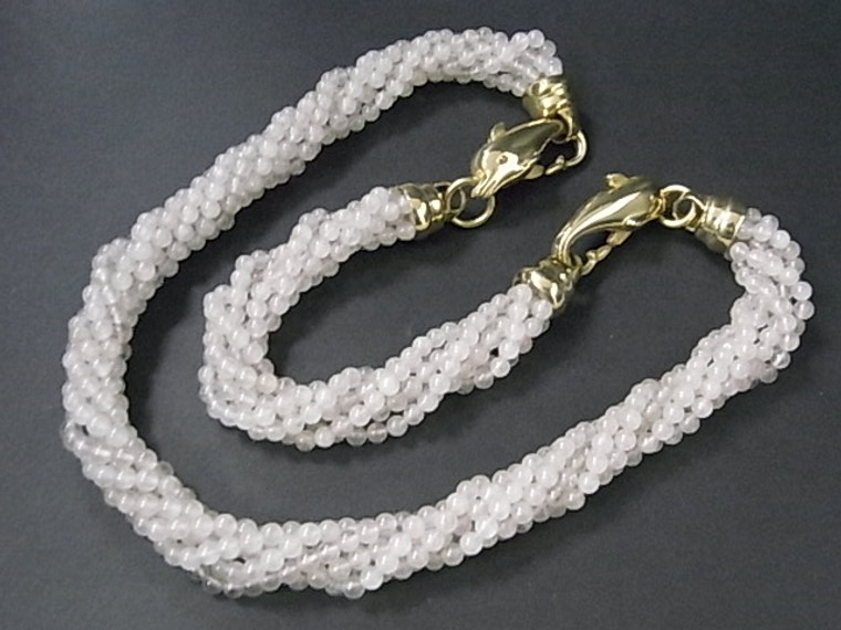 4mm 6-Row Rose Quartz Necklace 18" & Bracelet 7.5" 18K G.PClasp [e1928]