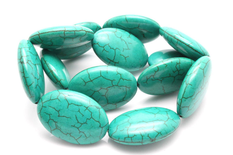 20x30mm Tibetan Turquoise Puff Oval Beads 15.5" stabilized [t7c20]