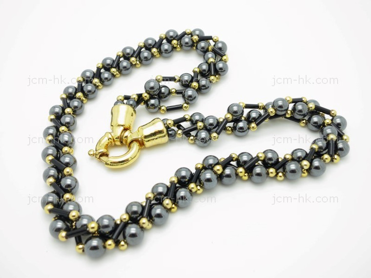 6mm 3row Hemtite Necklace 18" & 14k Gold Plated Clasp [e3076]