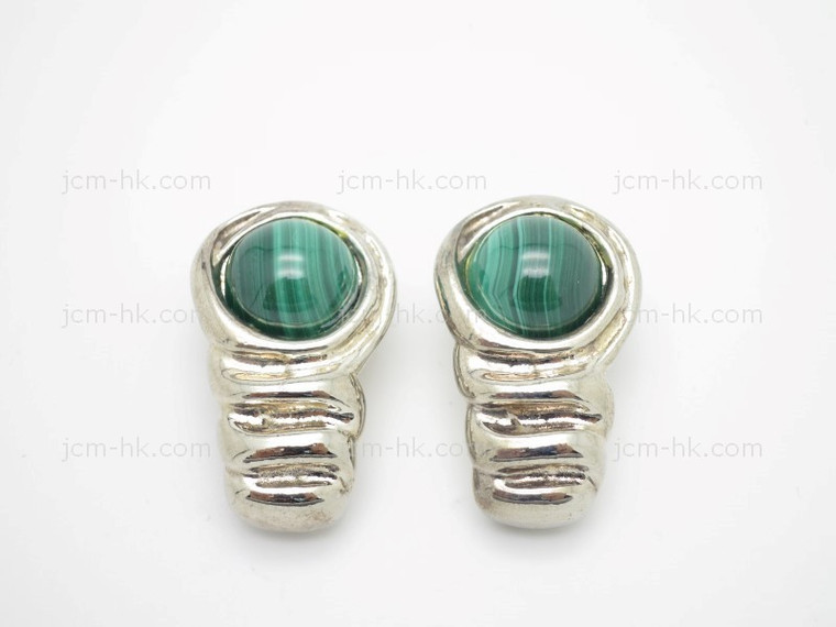18x30mm Malachite Earring With 925 Sterling Silver Setting [e3234]