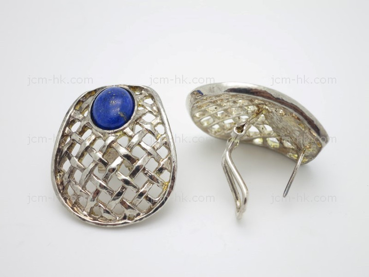 25x28mm Lapis Lazuli Earring With 925 Sterling Silver Setting [e3269]