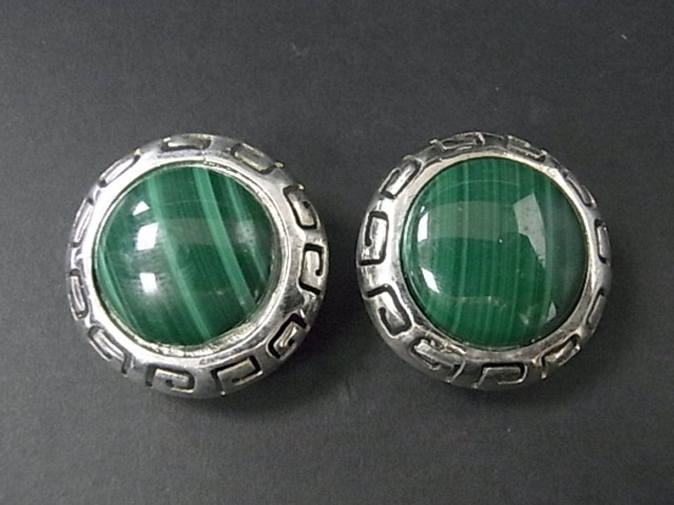 925 Sterling Silver 26mm A Grade Green Malachite Post Earring [e1945]