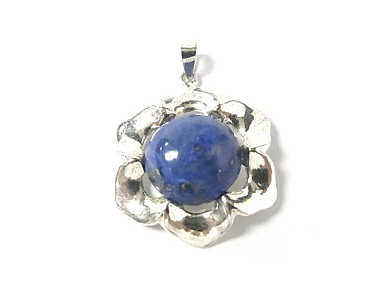 925 Sterling Silver 30mm A Grade Lapis Lazuli Pendant. [e1129]