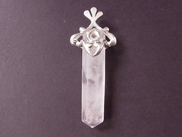925 Sterling Silver 45mm Rose Quartz Healing Crystal Point Pendant [e1633]