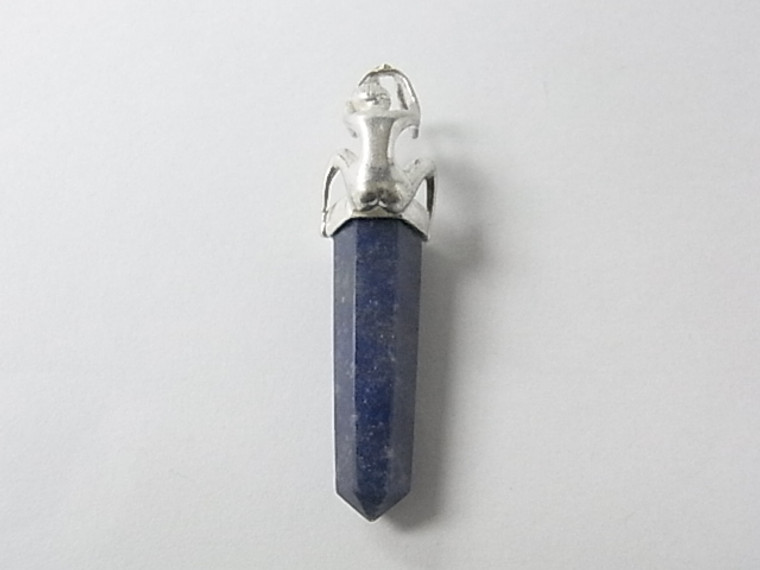 925 Sterling Silver 48mm Lapis Lazuli Healing Crystal Point Pendant [e219]