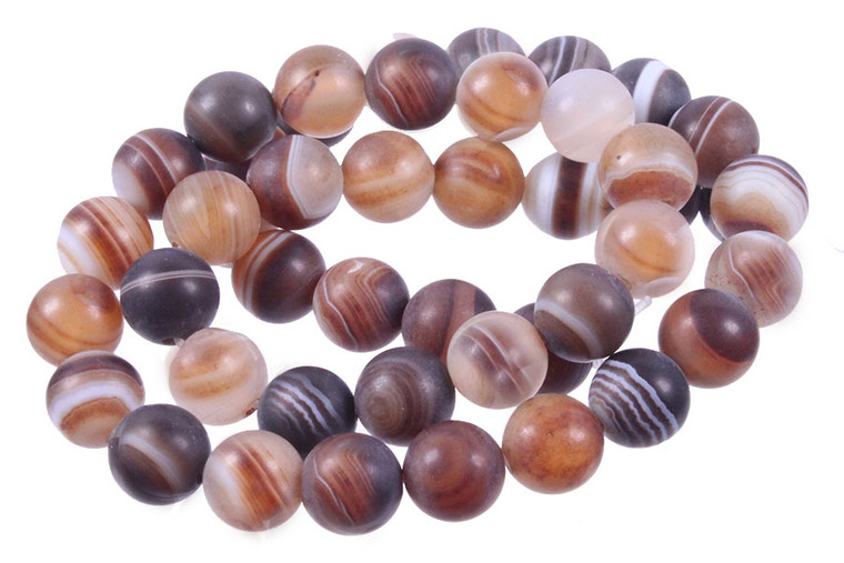 10mm Matte Brown Banded Agate Round Beads 15.5" dyed [10f25m]