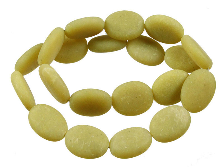 15x20mm Matte Olive Jade Puff Oval Beads 15.5" natural [s7b38-15m]