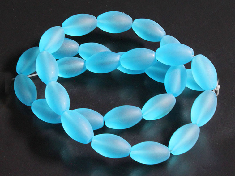 6x12mm Matte Aquamarine Rice Beads 26pcs synthetic [u30a34m]