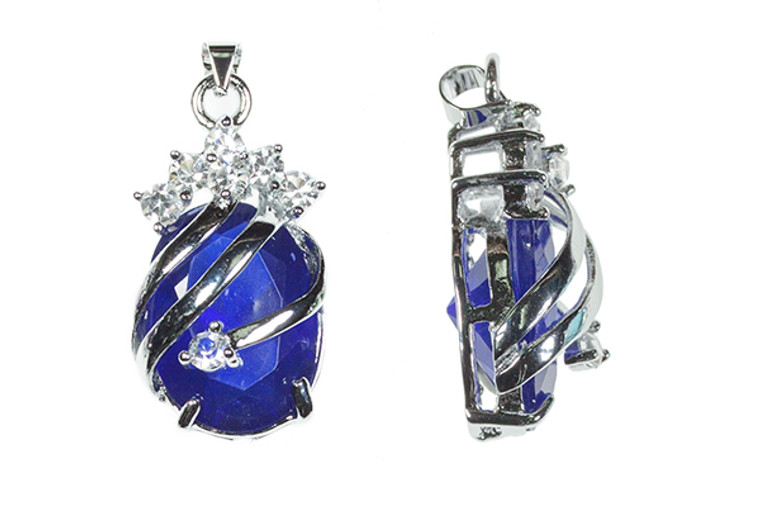15x30mm Cobalt Blue Ribbon Orbit Rhinestone Pendant [y211d]