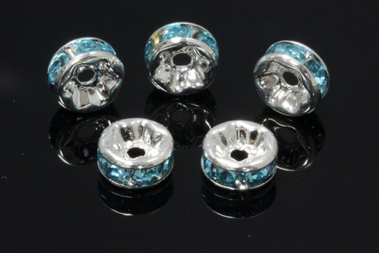 8mm Silver Plated Aquamarine Crystal Rondelle Beads 10pcs. [y233d]