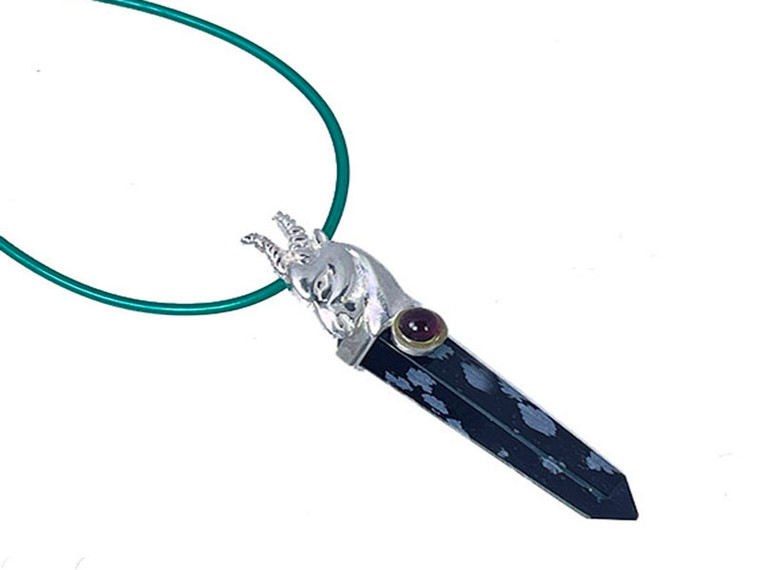 925 Sterling Silver 45mm Snowflake Obsidian Healing Crystal Point Pendant [y739-b25]