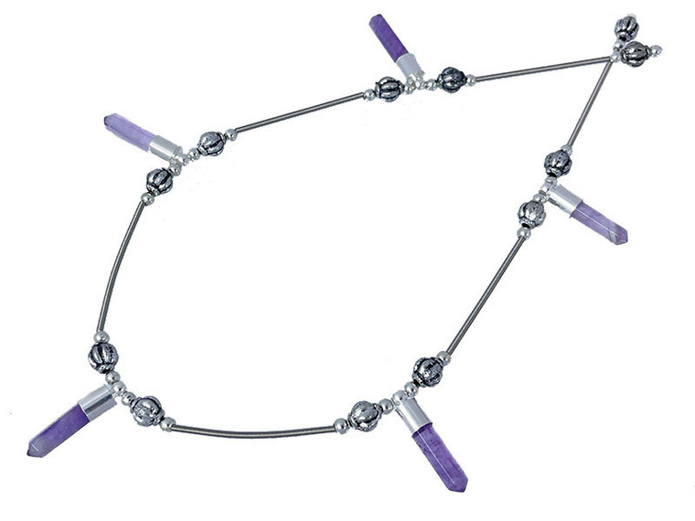4x20mm Amethyst Hexagon Healing Crystal point Beads 15.5" natural [y839an]