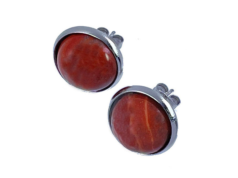 12mm Red Malachite Round Cabochon Earring [y713au]