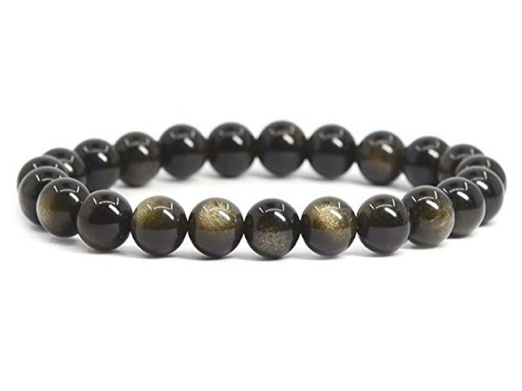 8mm Golden Sheen Obsidian Elastic Bracelet 7.5" natural [b3r70]