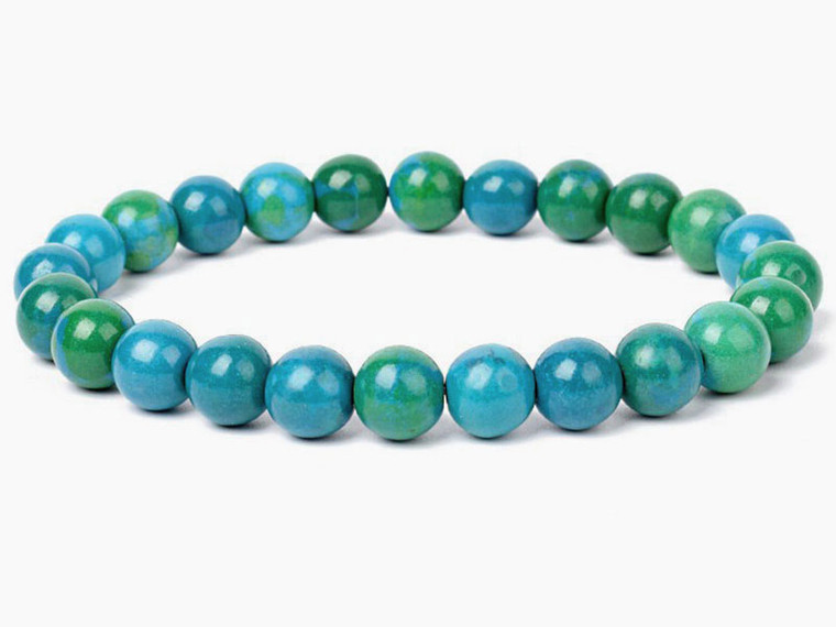 10mm Matte Azurite Chrysocolla Elastic Bracelet 7.5" dyed [b4d41m]